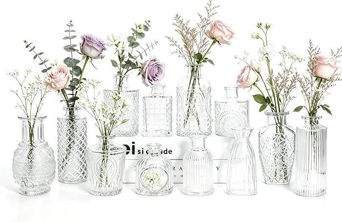 12pcs Mini Bud Vases As Wedding Centerpieces for Tables,Clear Bud Vases for Flowers,Small Flower ... | Amazon (US)