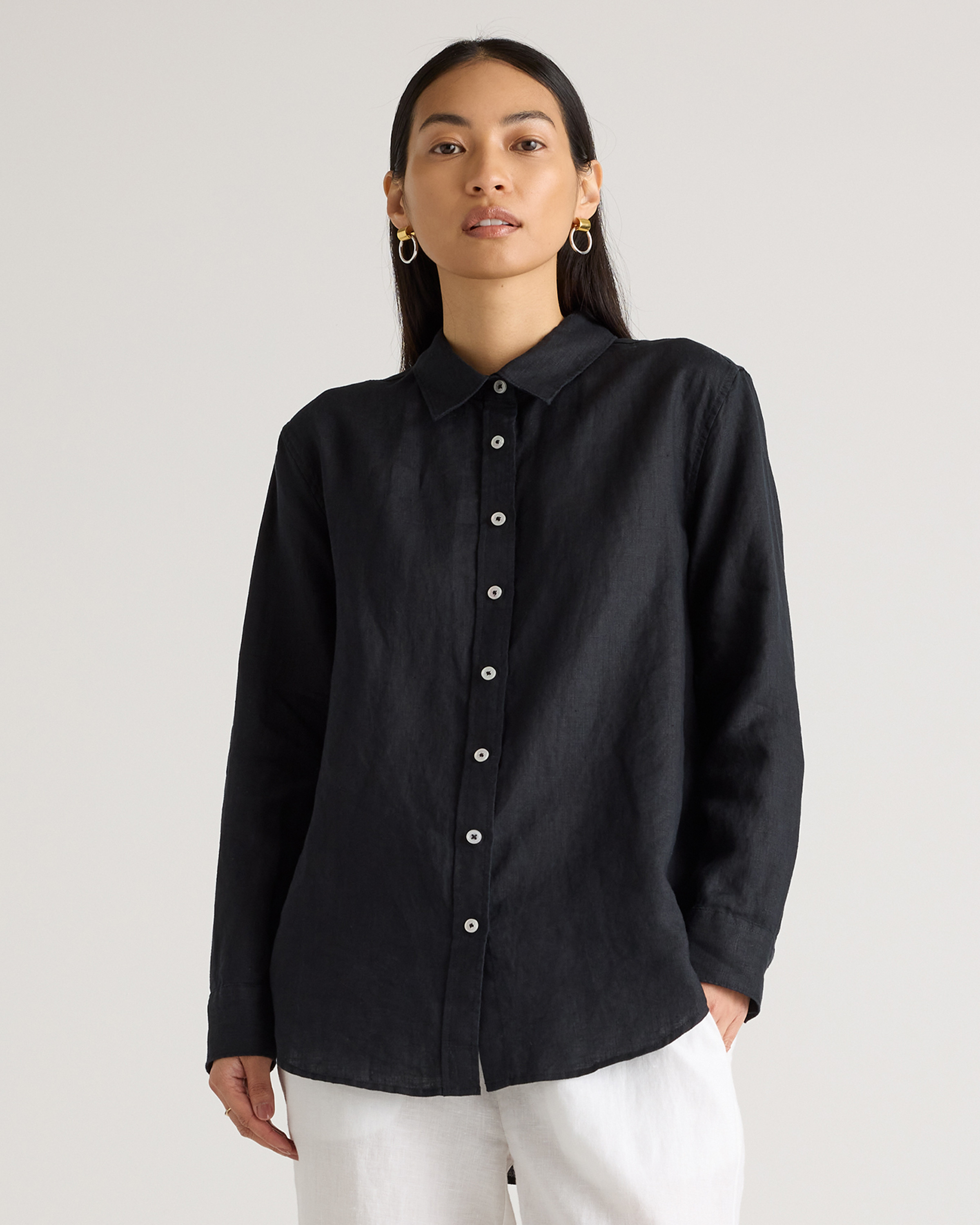 Quince | Women's Long Sleeve Shirt in Black, Size Small, Linen | Quince