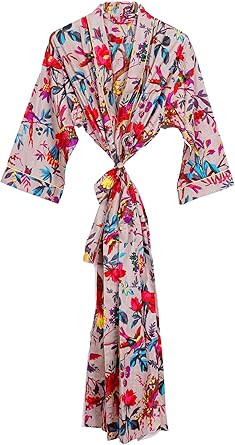 Pure 100% Cotton Robe For Womens Bathrobe Dressing Gown Long sleepwear Free Size Kimono | Amazon (US)