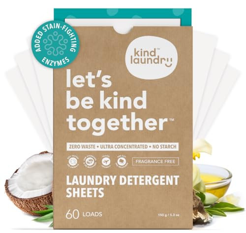 Kind Laundry Detergent Sheets with Stain-Fighting Enzymes - Plant Powered Eco-Friendly Laundry Soap Sheets - Home or Travel Laundry Detergent Fragrance Free, 60 Loads (Mom's Choice Award Winner) | Amazon (US)