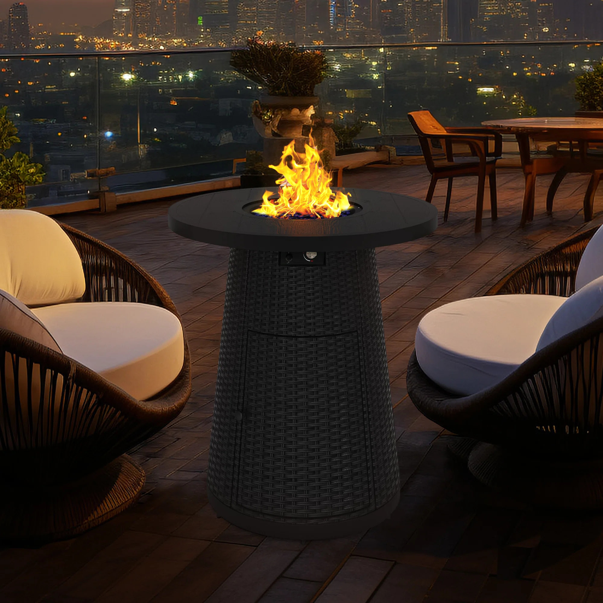 Counter Height 37"H X 31.5“W Rattan Propane Outdoor Fire Pit Table With Cover | Wayfair North America