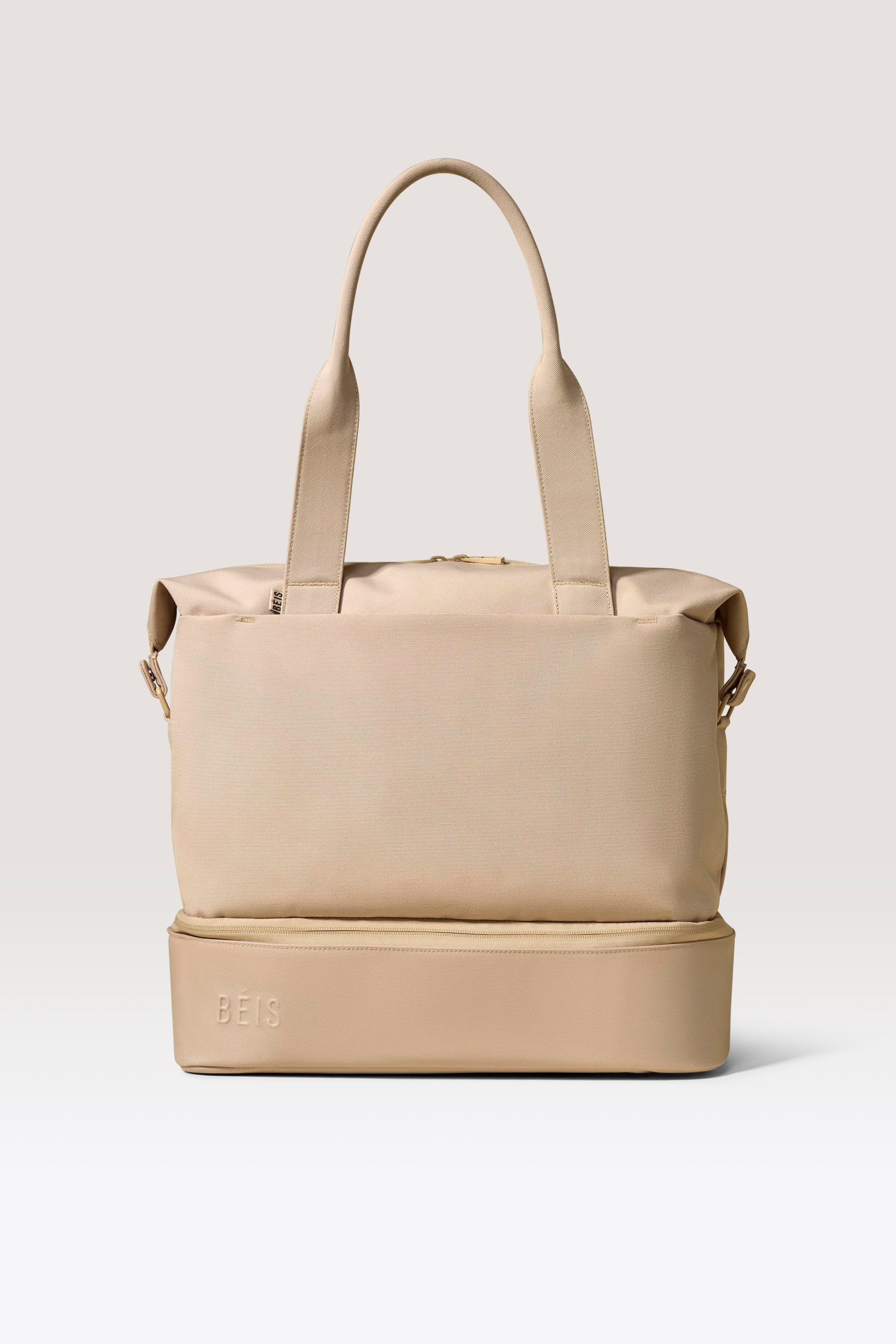 BÉIS 'The NEW Mini Weekender' In Beige - Small Beige Weekender Bag & Travel Duffle Bag | BEIS