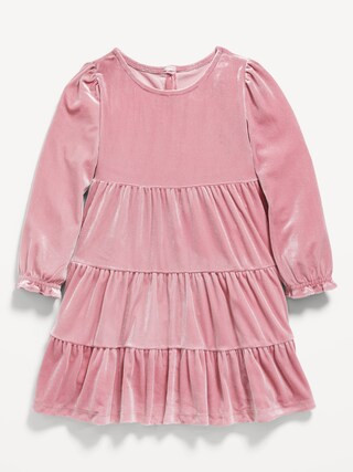 Long-Sleeve Tiered Velvet Dress for Toddler Girls | Old Navy (US)