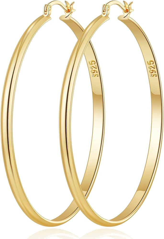OOOPEL 3mm Wide Large Hoop Earrings for Women Hypoallergenic 925 Sterling Silver Post Gold Earrin... | Amazon (US)