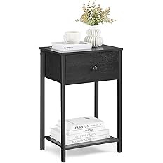 VASAGLE Nightstand, Side Table with Fabric Drawer, 24-Inch Tall End Table with Storage Shelf, Bla... | Amazon (US)