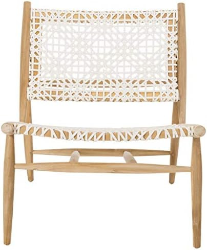 Safavieh Home Bandelier Light Oak and White Leather Weave Accent Chair | Amazon (US)