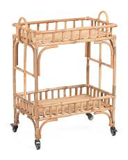 24.5x14.5x31.5 2 Tier Rattan Seagrass And Water Hyacinth Bar Trolley | TJ Maxx