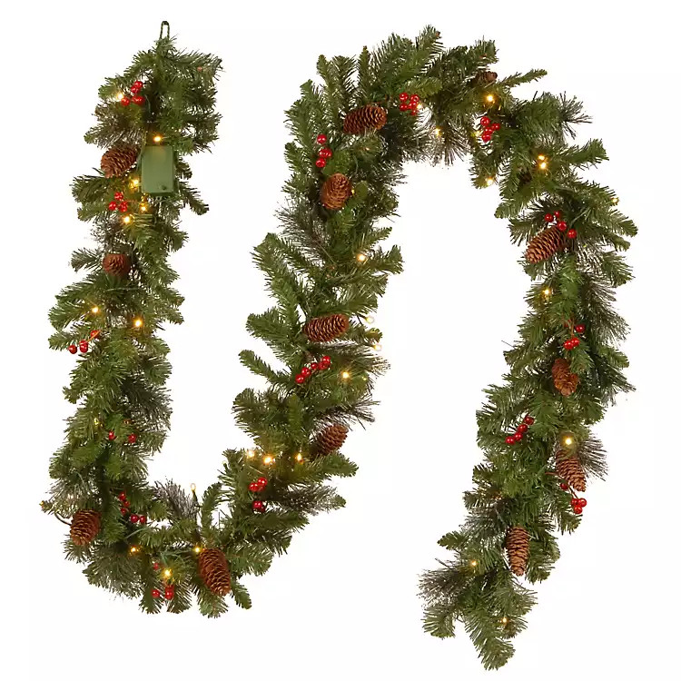 Pre-Lit Red Berry and Cone Spruce Garland | Kirkland's Home