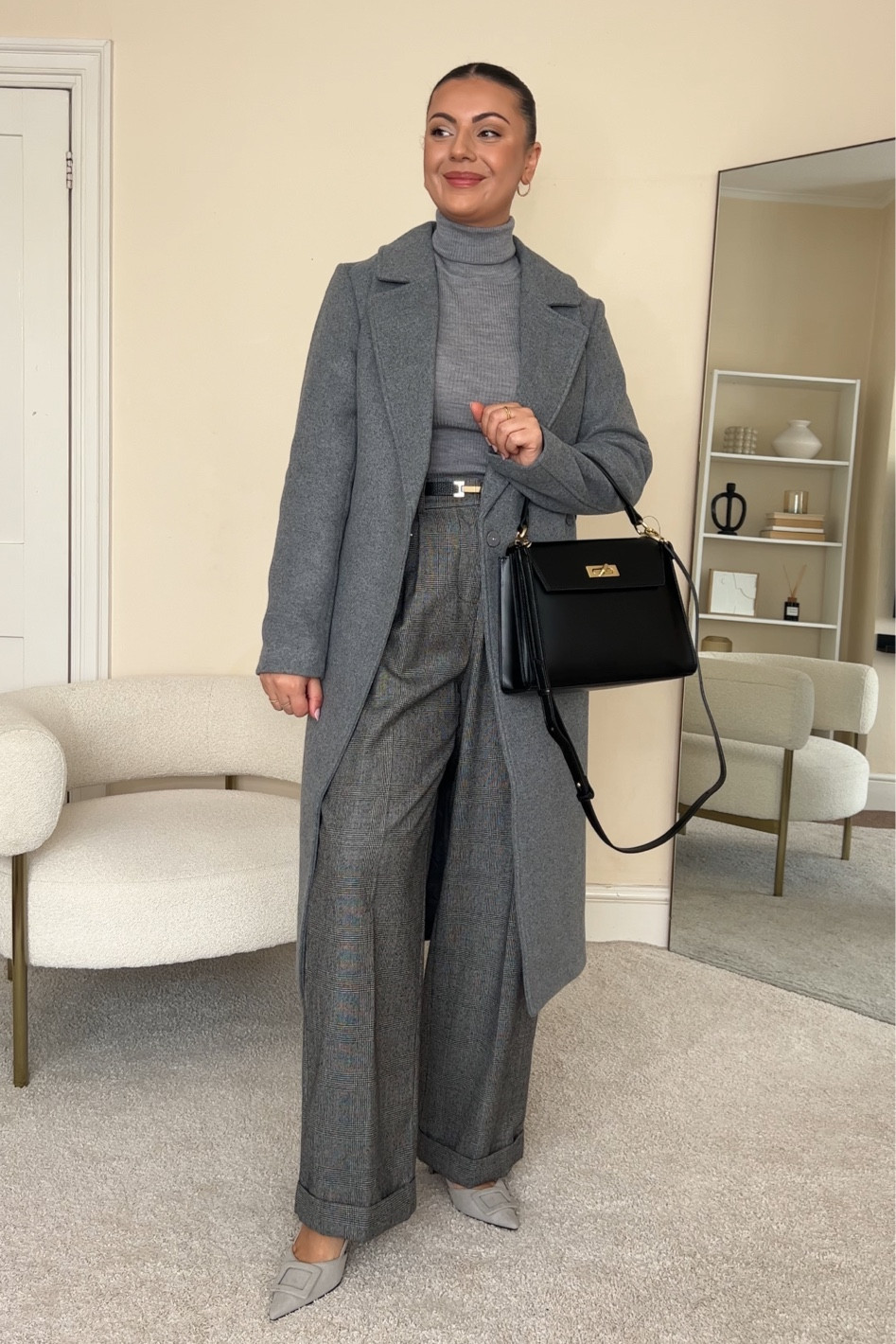 Autumn workwear outfit.
Roll neck is from Uniqlo, wearing size S.
Coat is from H&M, wearing size UK10.
Trousers are from LilySilk, wearing size UK14.
Slingback heels are from River Island.
Bag is from M&S.

#LTKeurope #LTKstyletip #LTKfindsunder100