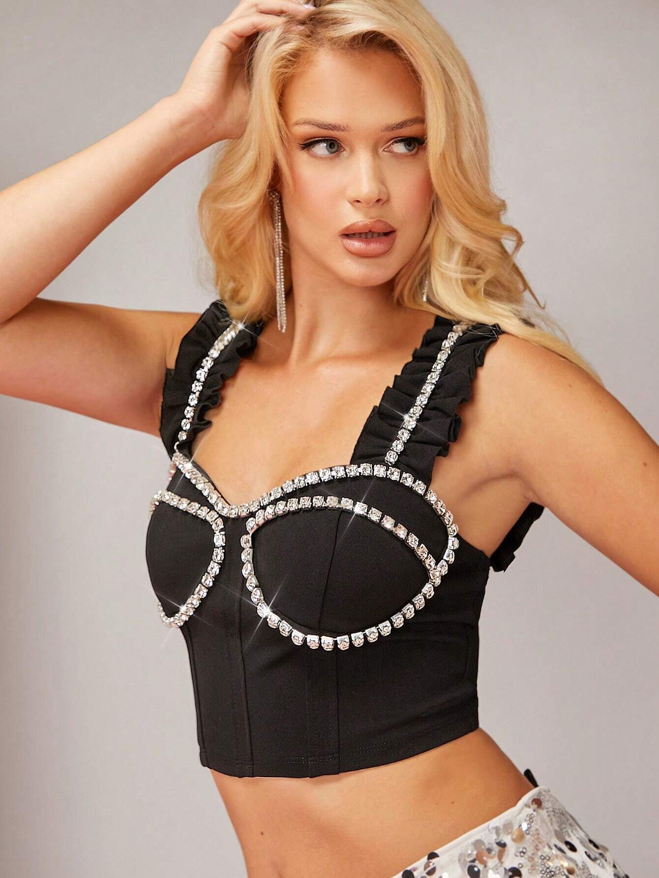 Pretty on the Outside Rhinestone Detail Bustier Cami Top | SHEIN