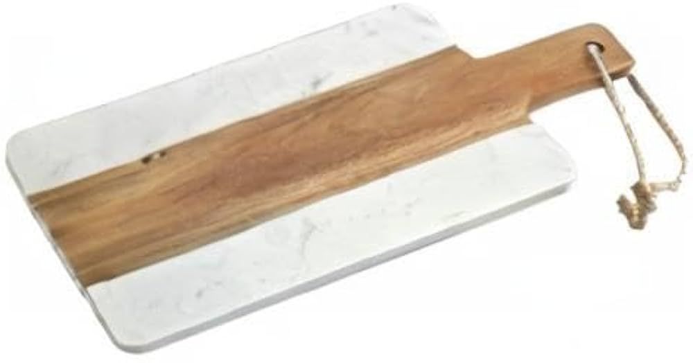 Acacia Wood and White Marble Charcuterie/Cheese Board with Handle & Jute Rope | Amazon (US)