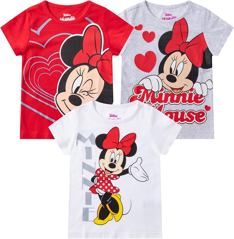 Disney Minnie Mouse 3 Pack Girls Short Sleeve T-Shirt for Toddler to Big Kids | Amazon (US)