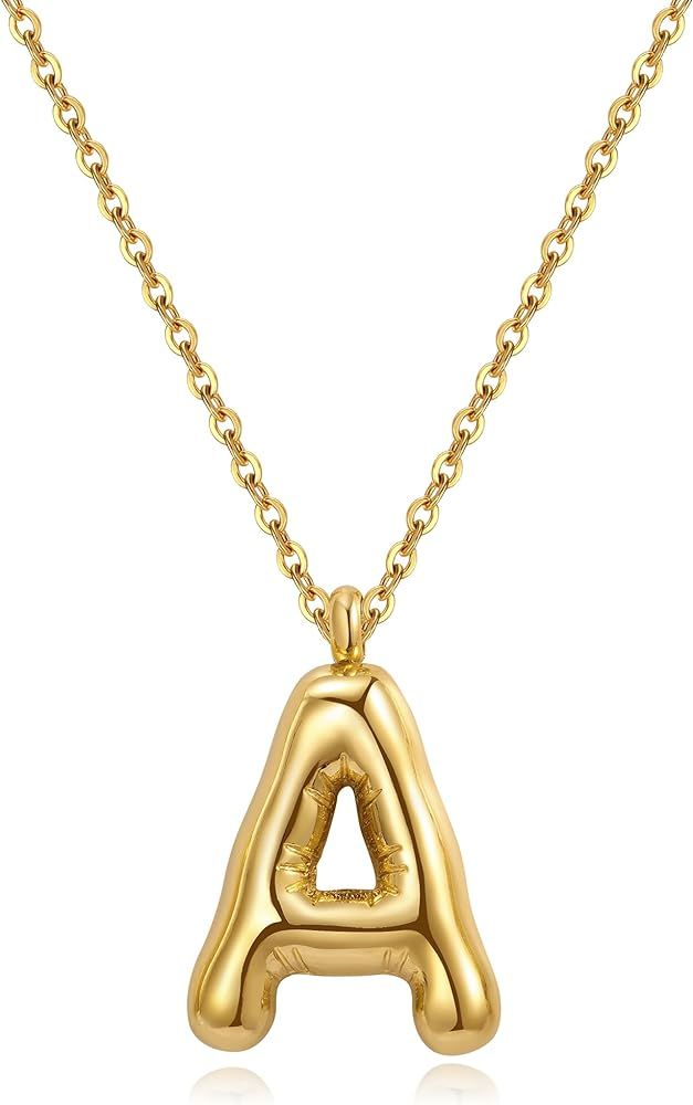 YeGieonr Initial Necklaces for Women, Dainty Gold Necklace with Bubble Letter, Stainless Steel Ne... | Amazon (US)
