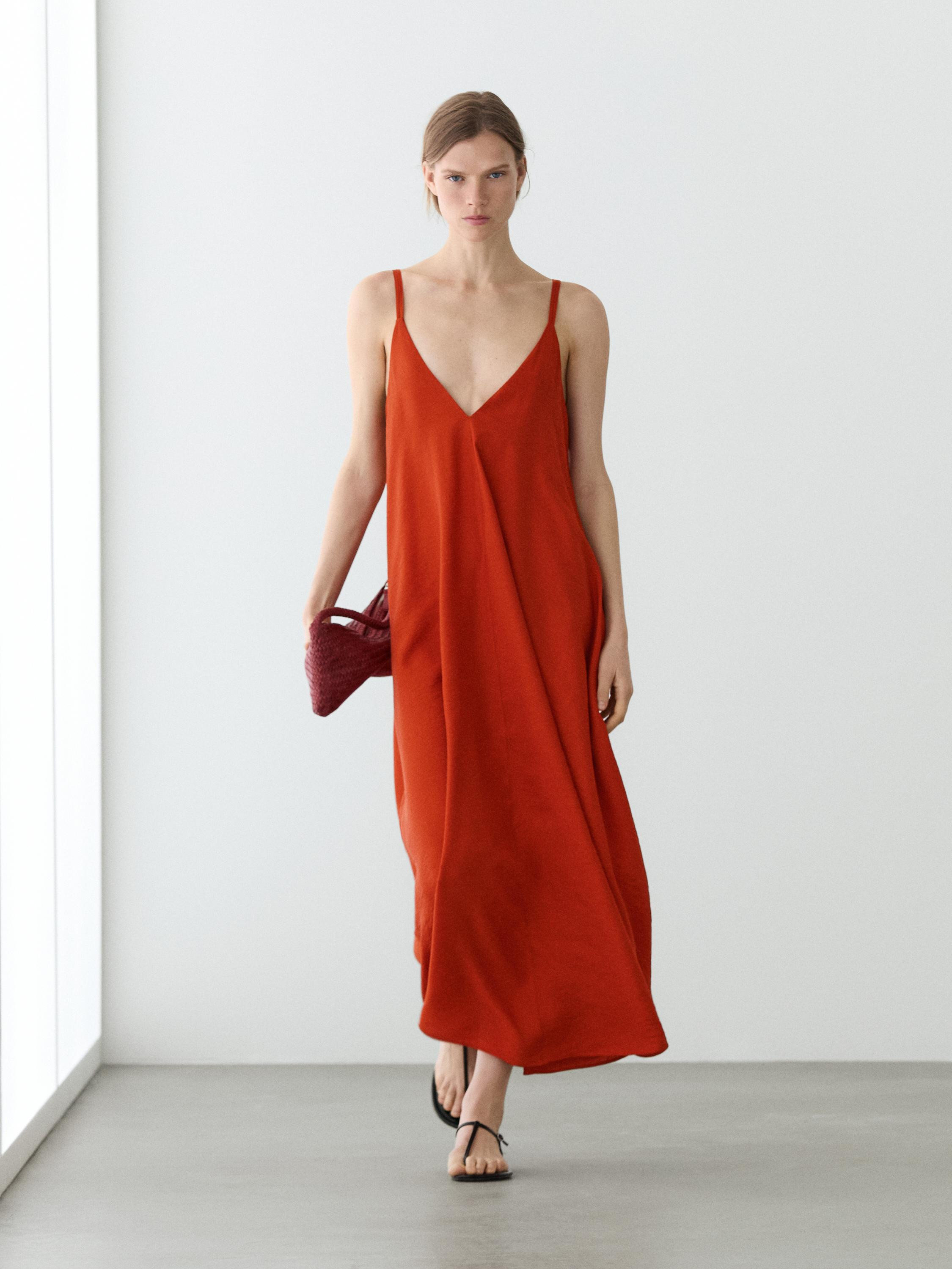 Long flowing dress with double fabric | Massimo Dutti US