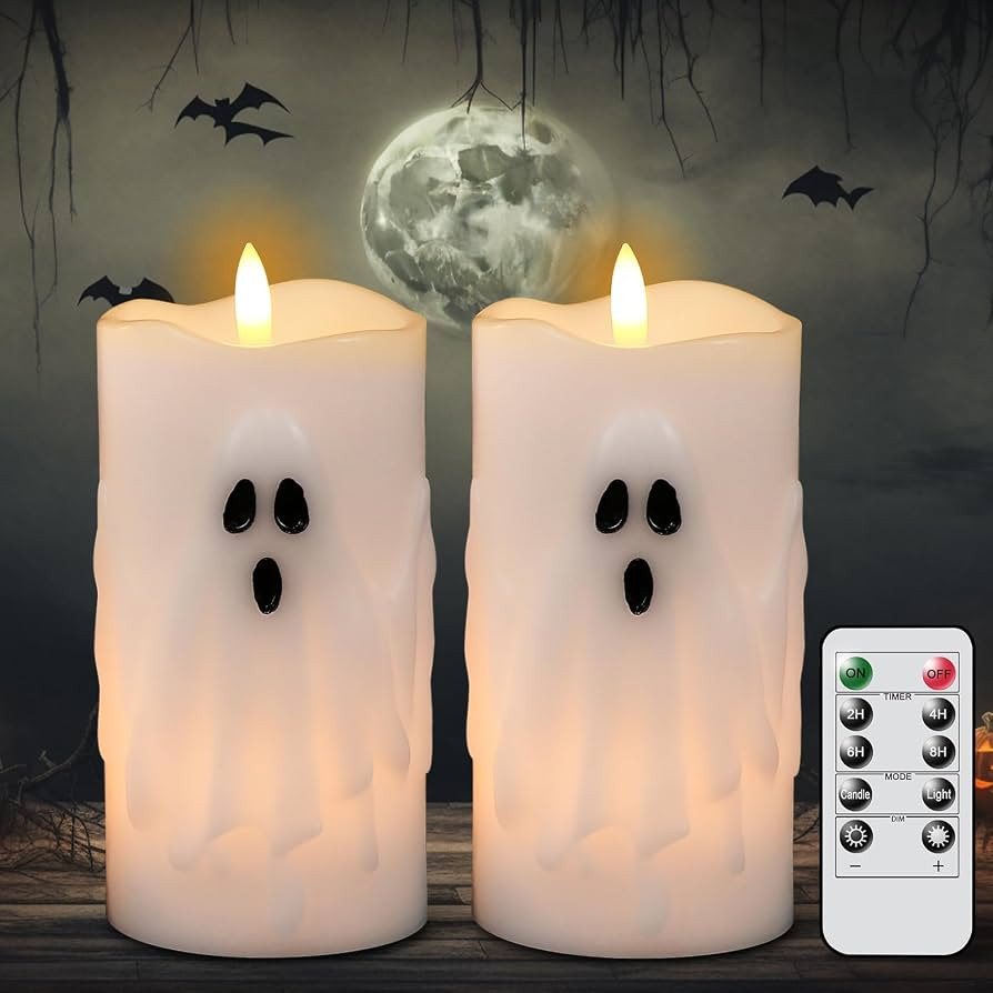 Eldnacele Spooky Ghost Halloween Flameless Candles Battery Operated with Remote & Timer Set of 2 ... | Amazon (US)