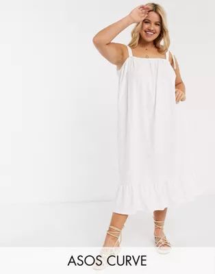 ASOS DESIGN Curve cami midi sundress with pep hem in white | ASOS (Global)