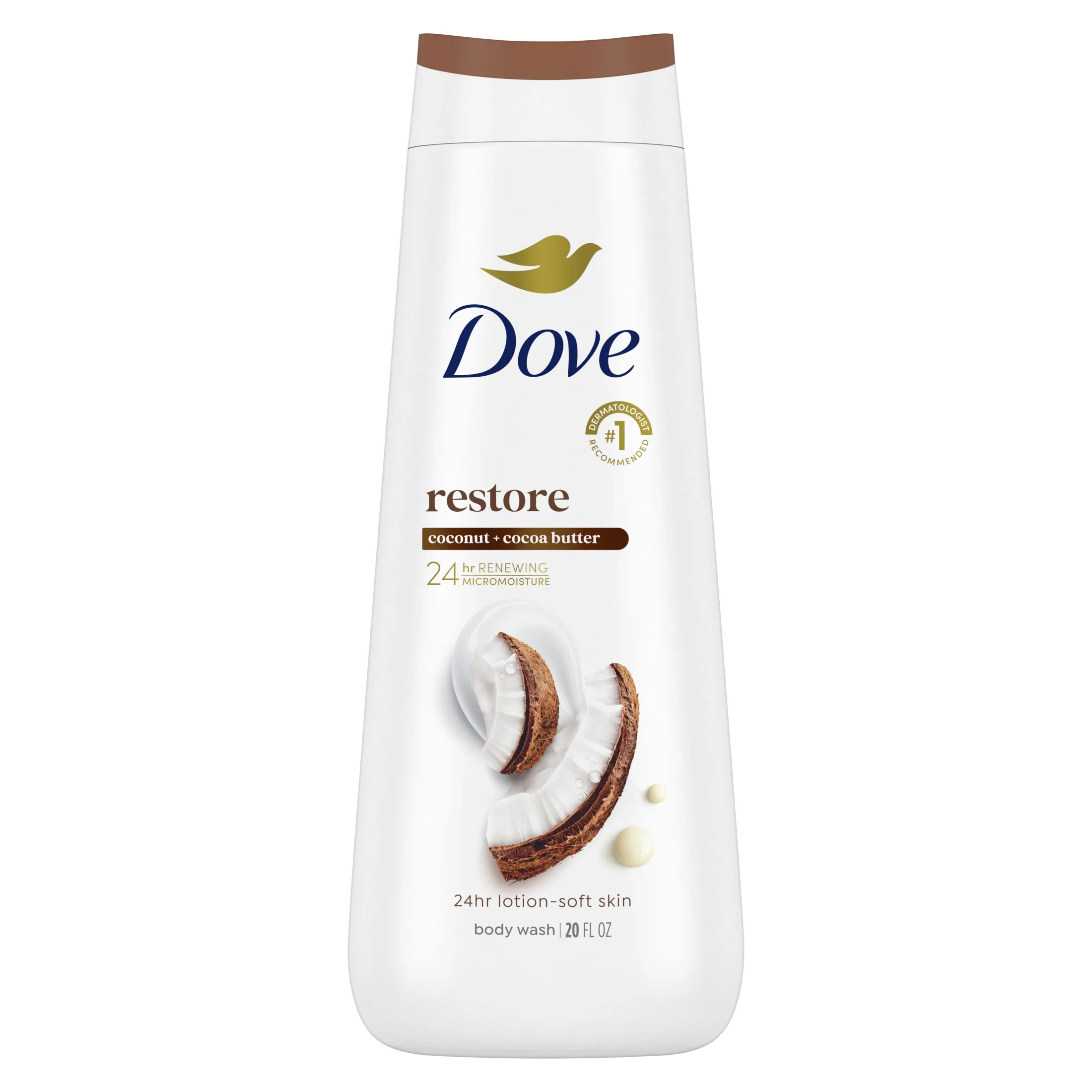Dove Body Wash for Women Moisturizing Restore Coconut & Cocoa Butter Cleanser All Skin, 20 oz | Walmart (US)