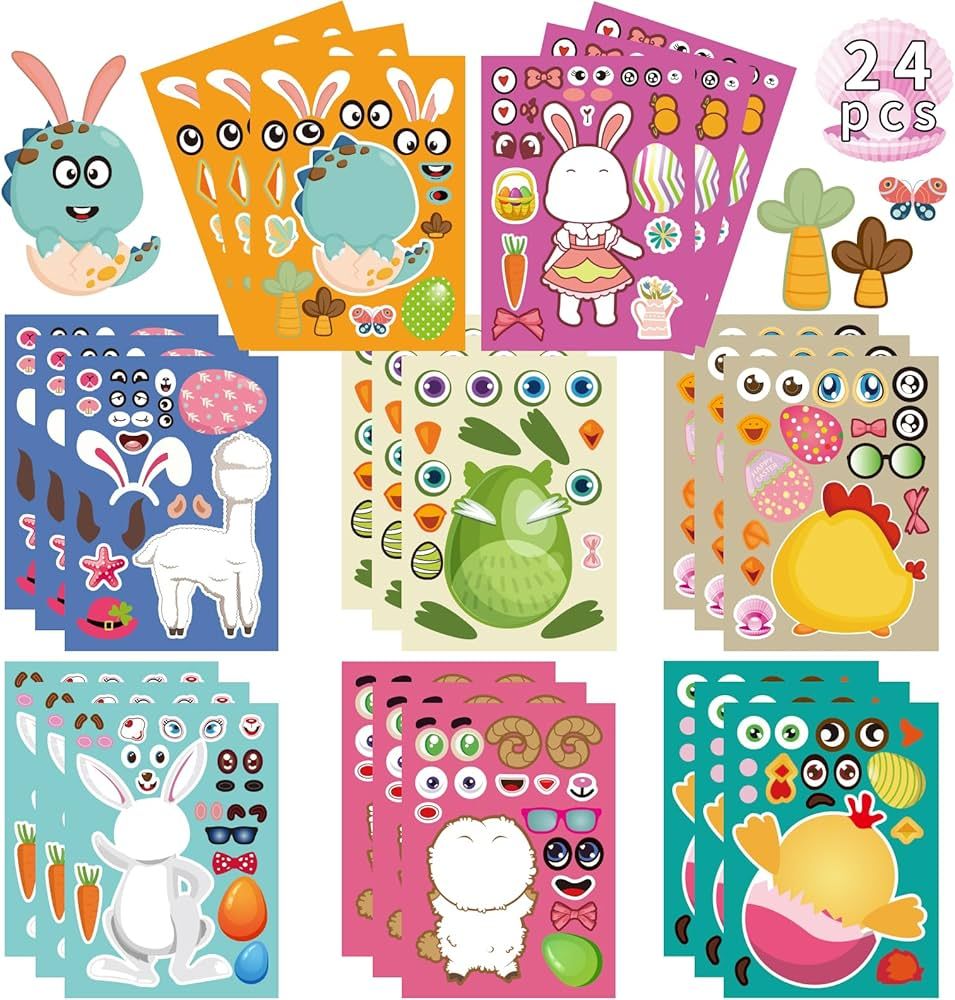 Easter Sticker for Kids, 24 Sheets Make Your Own Stickers for Kids Toddlers, Make a Face Stickers... | Amazon (US)