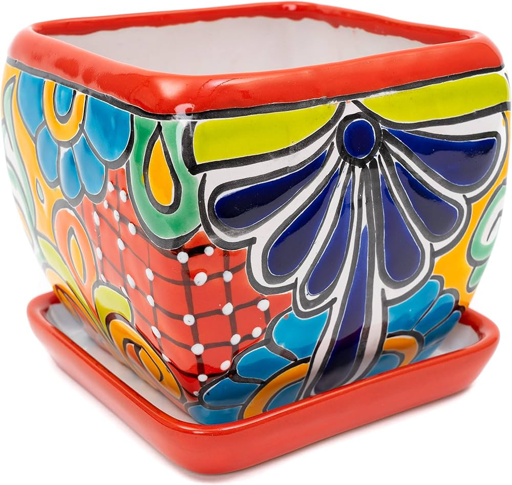 Enchanted Talavera Mexican Hand Painted Ceramic Plant Pot Planter Indoor Outdoor Garden with Drip... | Amazon (US)