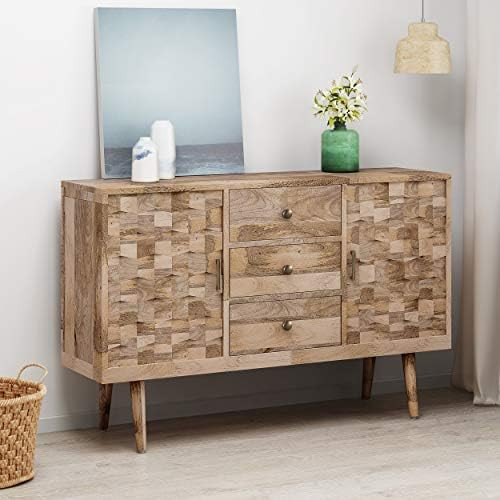Zona Mid-Century Modern Mango Wood 3 Drawer Sideboard with 2 Doors, Natural | Amazon (US)