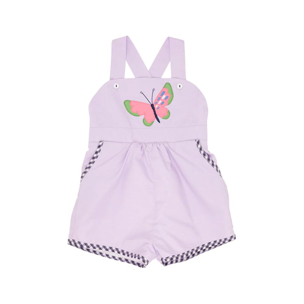 Ruthie Romper - Lauderdale Lavender with Nantucket Navy Gingham & Butterfly Applique | The Beaufort Bonnet Company