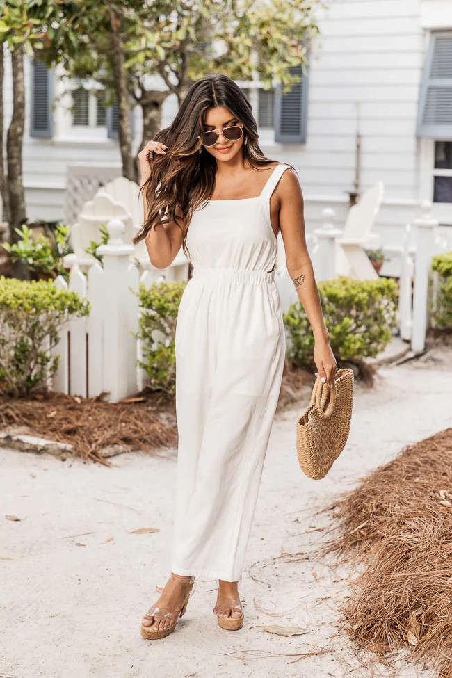 Awaiting Answers White Open Back Jumpsuit | Pink Lily