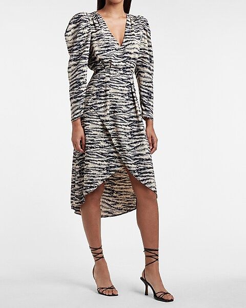 Zebra Print Puff Sleeve Midi Dress | Express