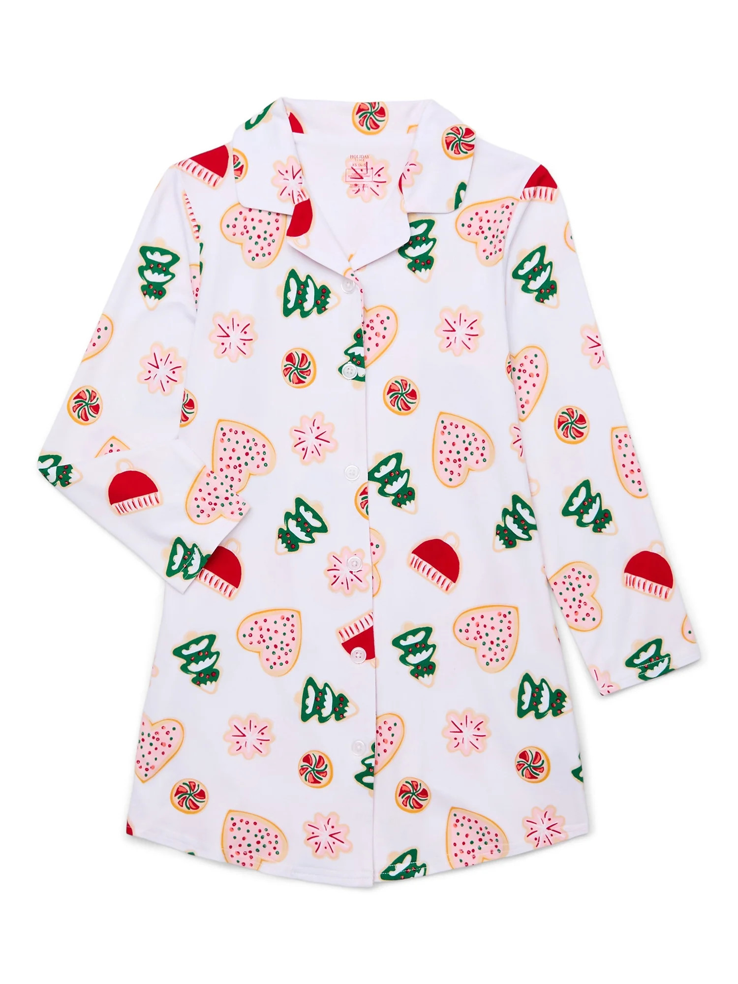 Holiday Time Long Sleeve Button Front Sleep Gown, Sizes 4-18 & Plus | Walmart (US)