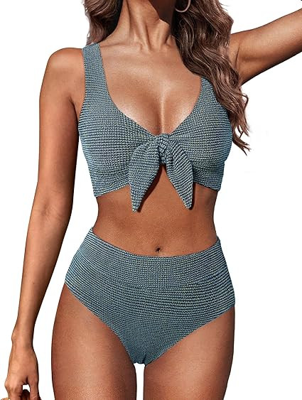 Hanna Nikole Women High Waisted Bikini Sets, Two Piece Swimsuit Tummy Control, Textured Bathing S... | Amazon (US)
