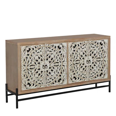4 Door Wood Cabinet, Vintage Carved Wood 4-Door Cabinet with Metal Base Elegant Storage Sideboard for Living Room, Bathroom,Entryway and Kitchen | Wayfair North America