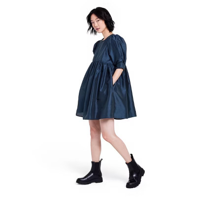 Women's Textured Puff Sleeve Mini Dress - Kika Vargas x Target Navy L | Target
