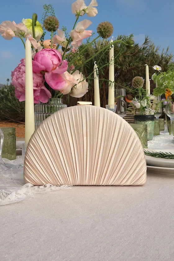 Pleat Perfection Champagne Satin Pleated Hard Clutch | Lulus