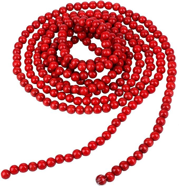10 Feet Christmas Wooden Bead Garland Red Wood Bead Garland for Christmas Tree Holiday Decoration... | Amazon (US)