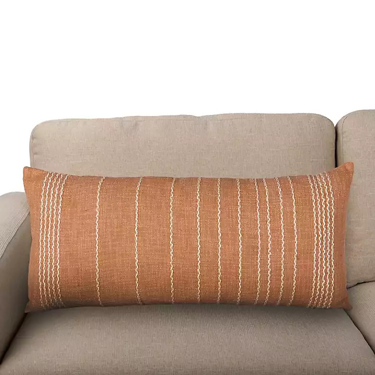 New! Terracotta Linen Lines Lumbar Pillow | Kirklands