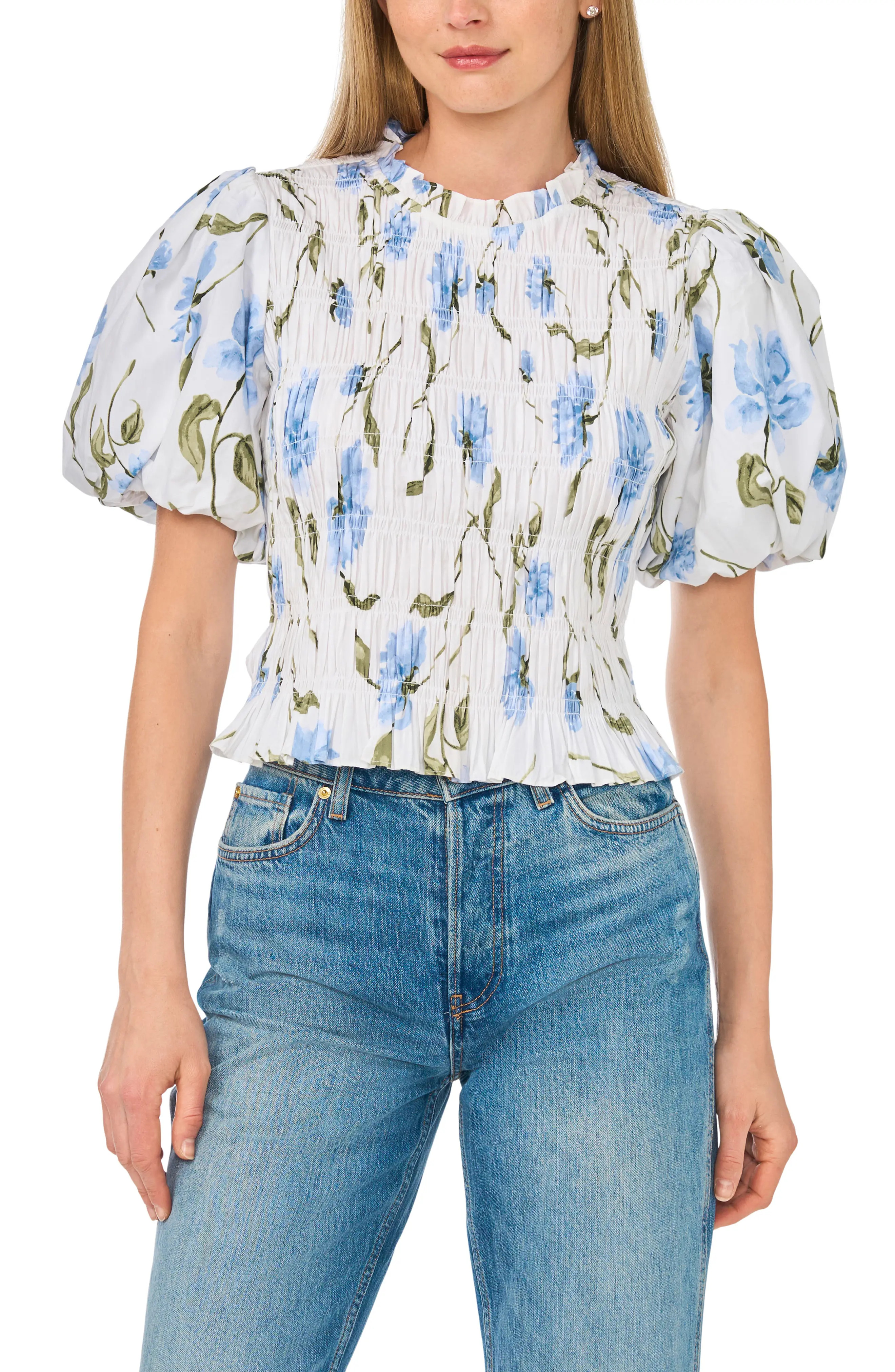 Ted Baker Floral Smocked Puff Sleeve Top (Women) | Nordstromrack | Nordstrom Rack