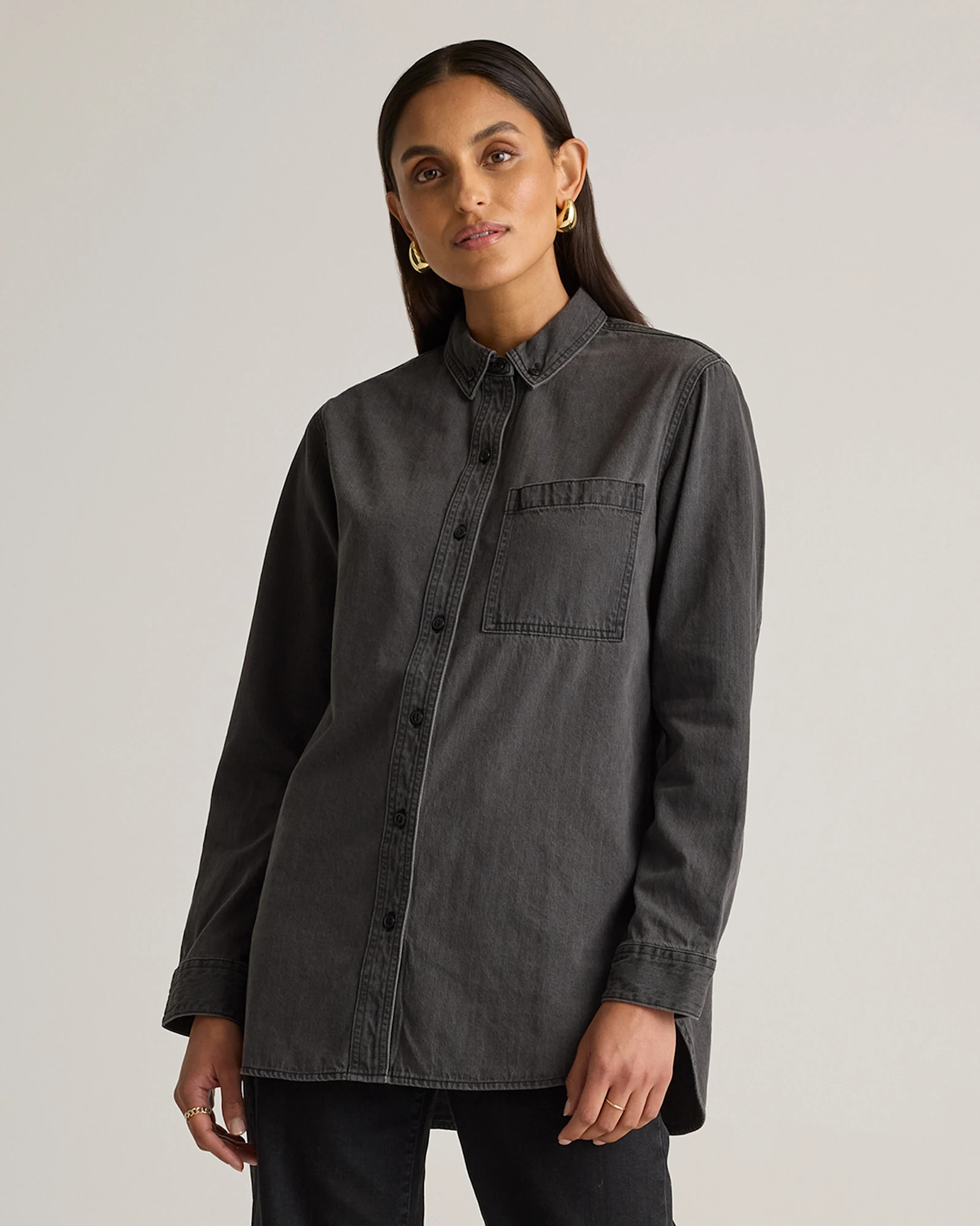 Quince | Women's Distressed Denim OverSized Shirt in Blue, Size Small, Cotton | Quince