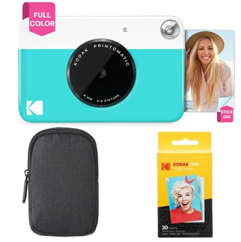 Kodak Printomatic Full-Color Instant Print Camera Starter Bundle + Carrying Case + Zink 20pk Photo Paper - Colorful Photos On 2x3 Sticky-Back Paper - Fun Gift for Birthday Christmas Holiday - Blue | Amazon (US)