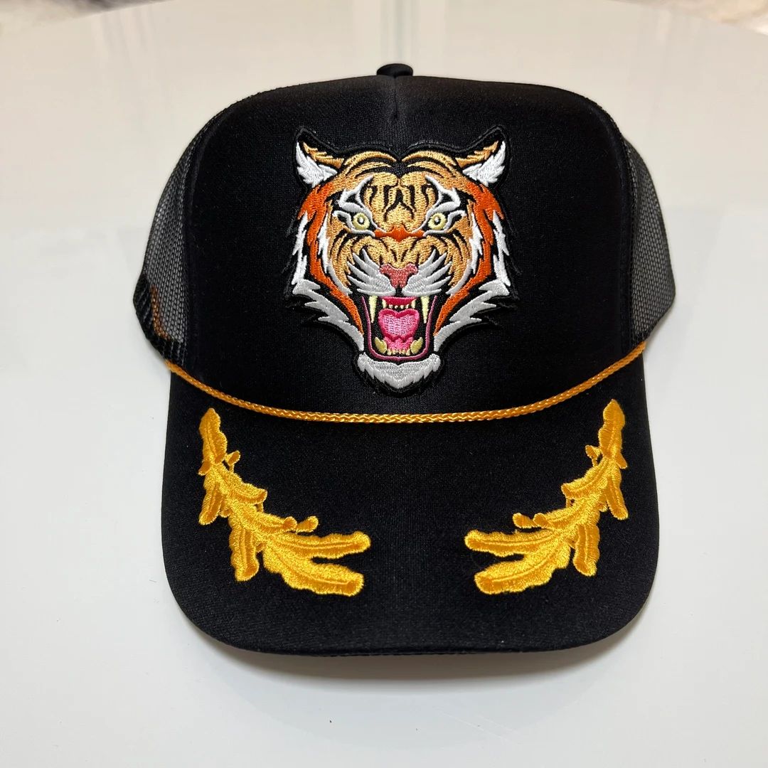 Roaring Tiger Trucker Hat Patch Captain Hat Black & Gold - Etsy | Etsy (US)