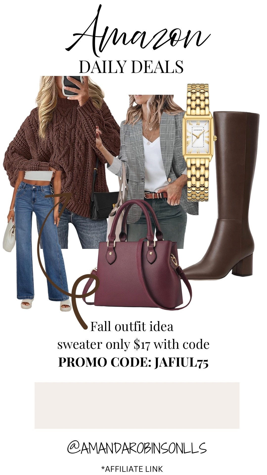 Amazon daily deals
Chunky brown sweater with blazer and boots

#LTKStyleTip #LTKSaleAlert #LTKFindsUnder50