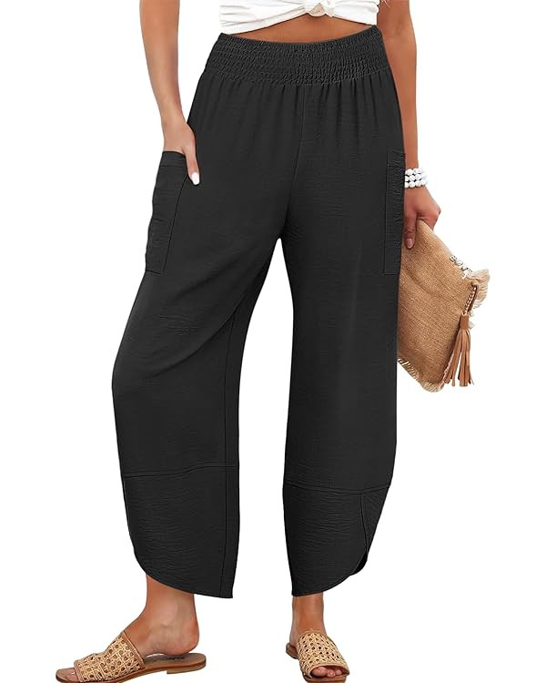 ANRABESS Womens Wide Leg Palazzo Capri Pants 2025 Summer Casual Loose High Waisted Lounge Flowy C... | Amazon (US)