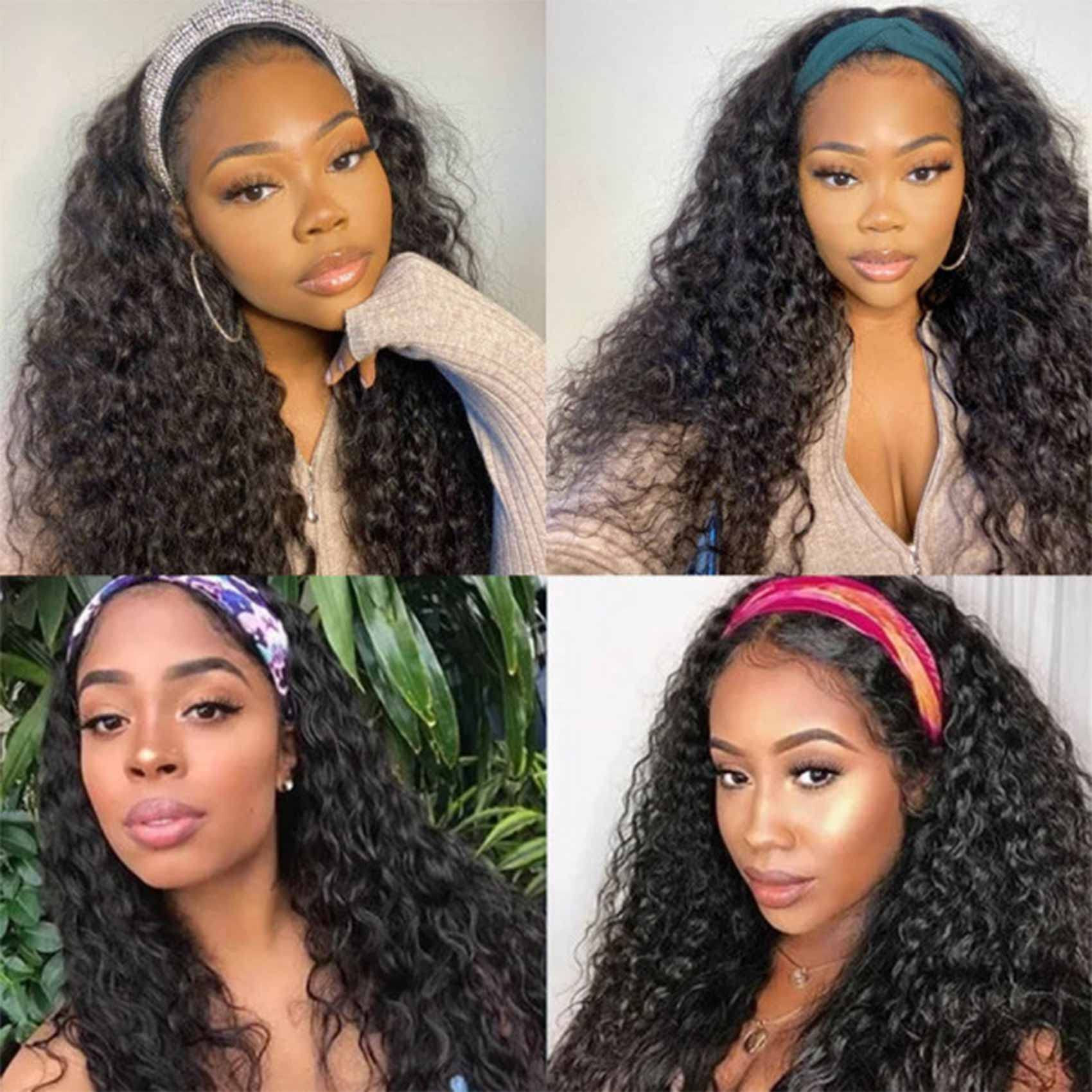 Water Wave Headband Wigs for Black Women Real Human Hair None Lace Front Wigs Machine Made Wigs G... | Amazon (US)