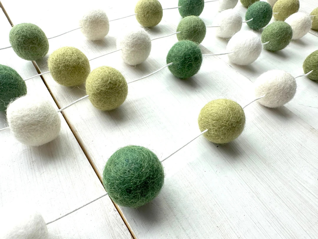 Green Ombre Felt Ball Garland Sage Green Pom Pom Garland - Etsy | Etsy (US)