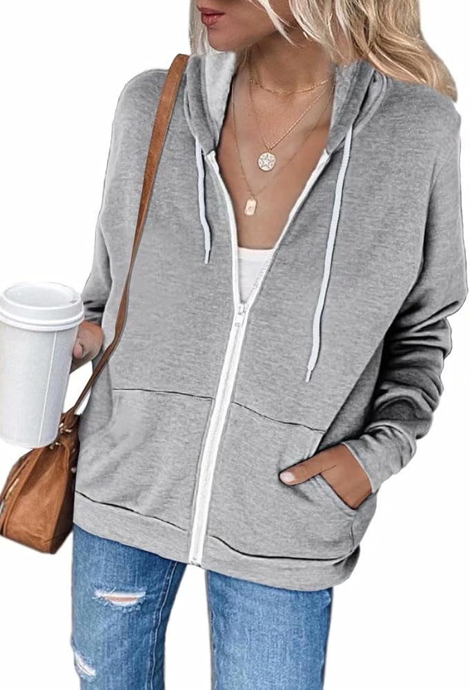 FIYOTE Womens Long Sleeve Zip Up Hoodie Sweatshirt Casual Tops with Pockets | Amazon (US)
