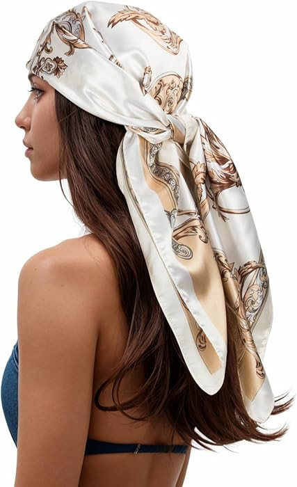 RIIQIICHY Head Scarf for Women Like Silk Scarf Hair Scarf Printed Square Scarf Bandanas for Women 35 Inches | Amazon (US)