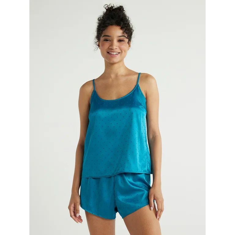 Joyspun Women's Satin Scoop Neck Cami and Shorts Pajama Set, 2-Piece | Walmart (US)