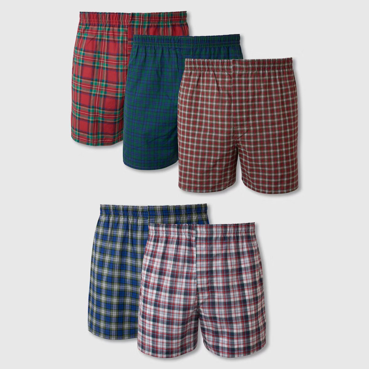 Hanes Men's Tartan Plaid Woven Boxer Shorts 5pk - Red/Brown/Blue | Target