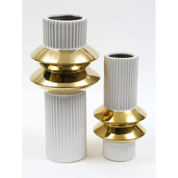 Inspire Me! Home Decor White Linear Vase with Gold Center Rim Design (2 Sizes) | Walmart (US)