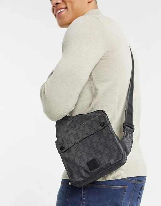 BOSS Pixel asymmetric x body bag with all over print in gray | ASOS (Global)