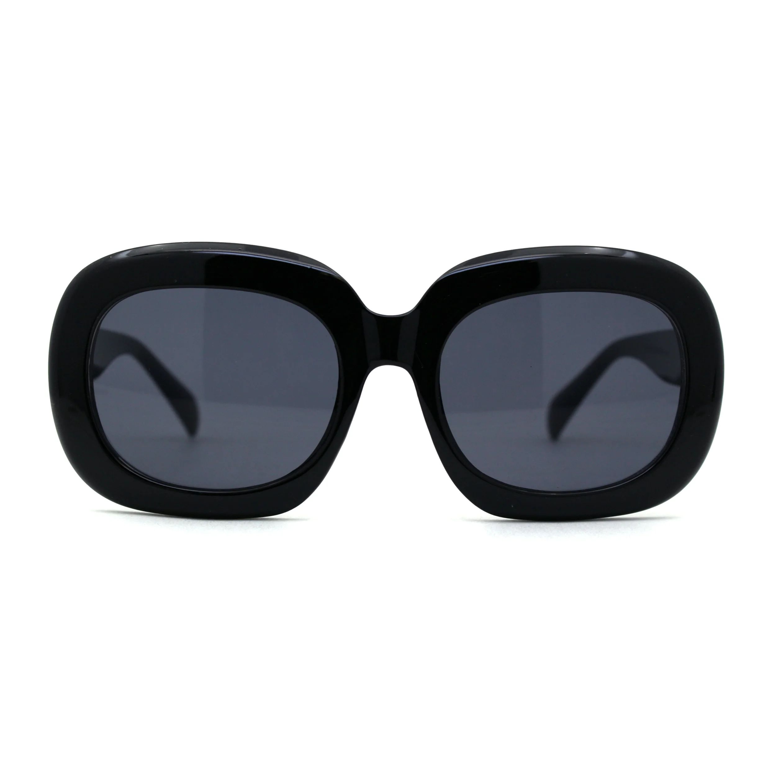 Womens Retro 1950s Mod Thick Rectangular Oval Sunglasses All Black - Walmart.com | Walmart (US)