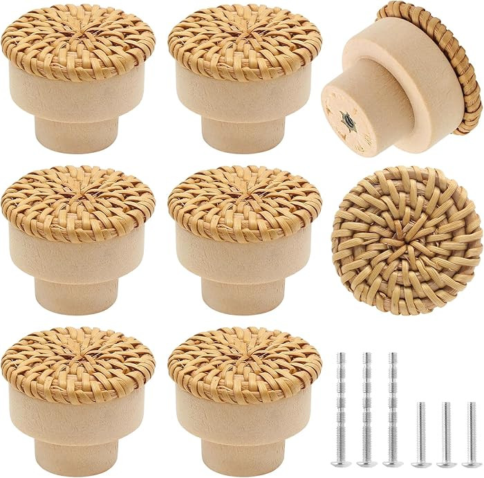 12 Pack Rattan Dresser Knobs Boho Cabinet Pulls, 1-1/2 Inch Dia Wicker Drawer Handles With Screws... | Amazon (US)